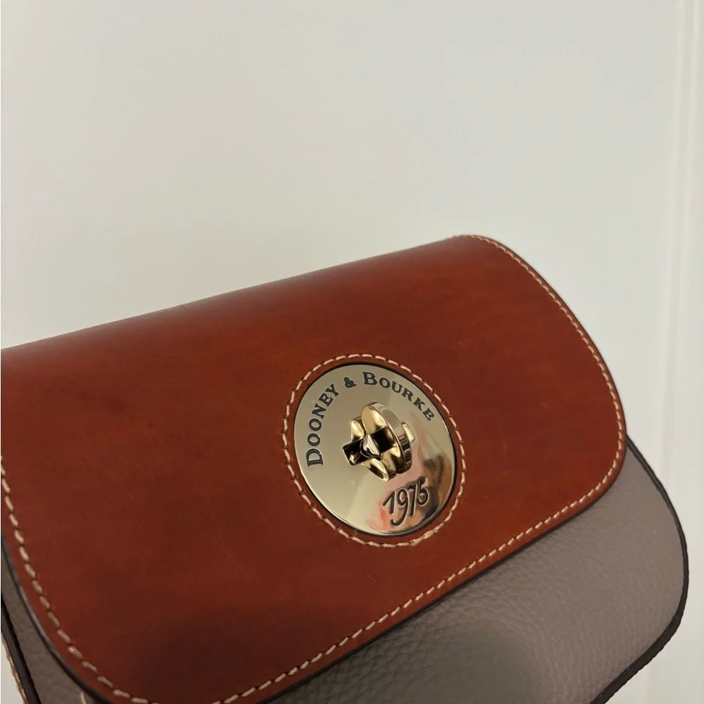 Dooney & Bourke Brown and Taupe Leather Crossbody with Gold-Tone Turnlock - Picture 2 of 6